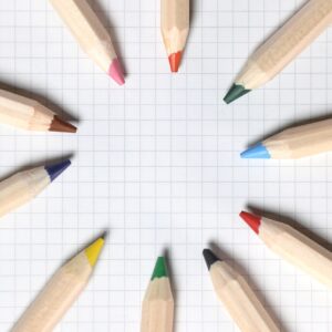 colour pencils in a circle representing dysgraphia