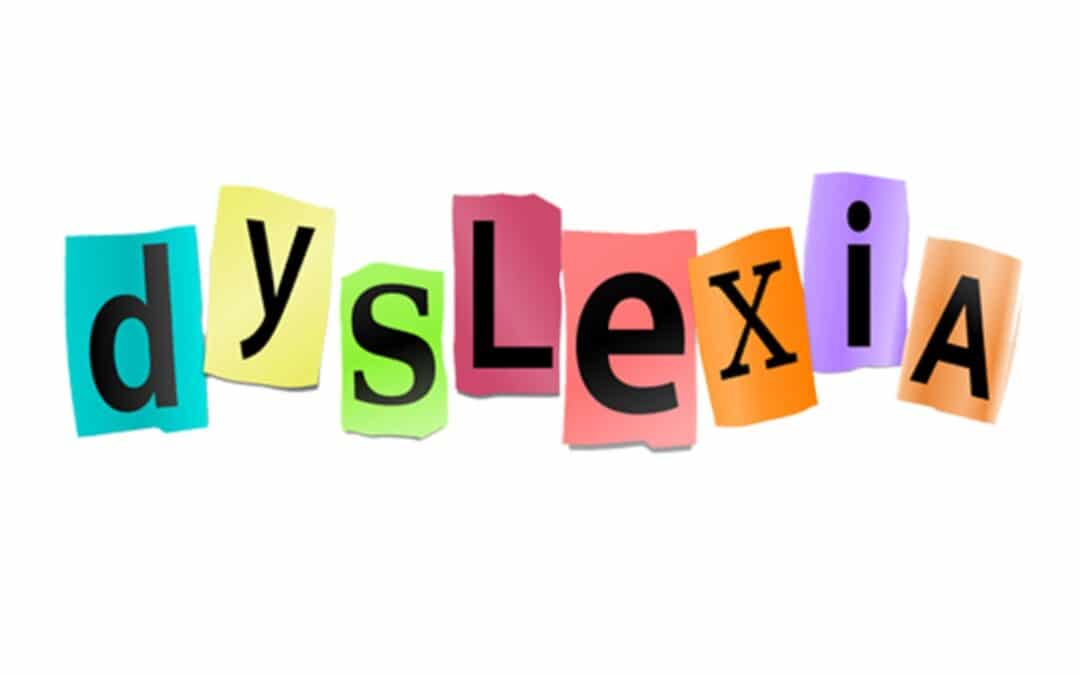 the word dyslexia on bright squares. Used to depict dyslexia in the classroom